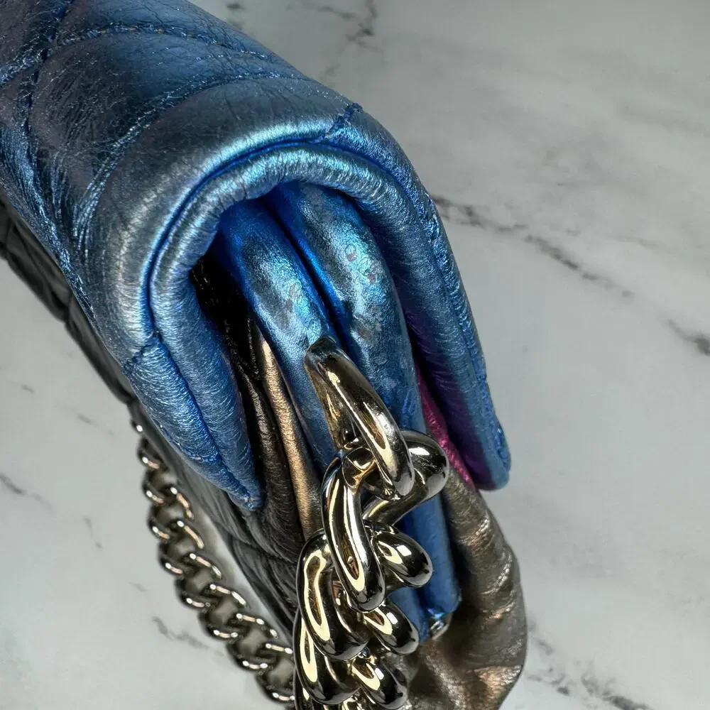 Chanel Metallic Shoulder Bag CC Matelasse Quilted Leather Pink/Blue/Black/Silver - Picture 9 of 16